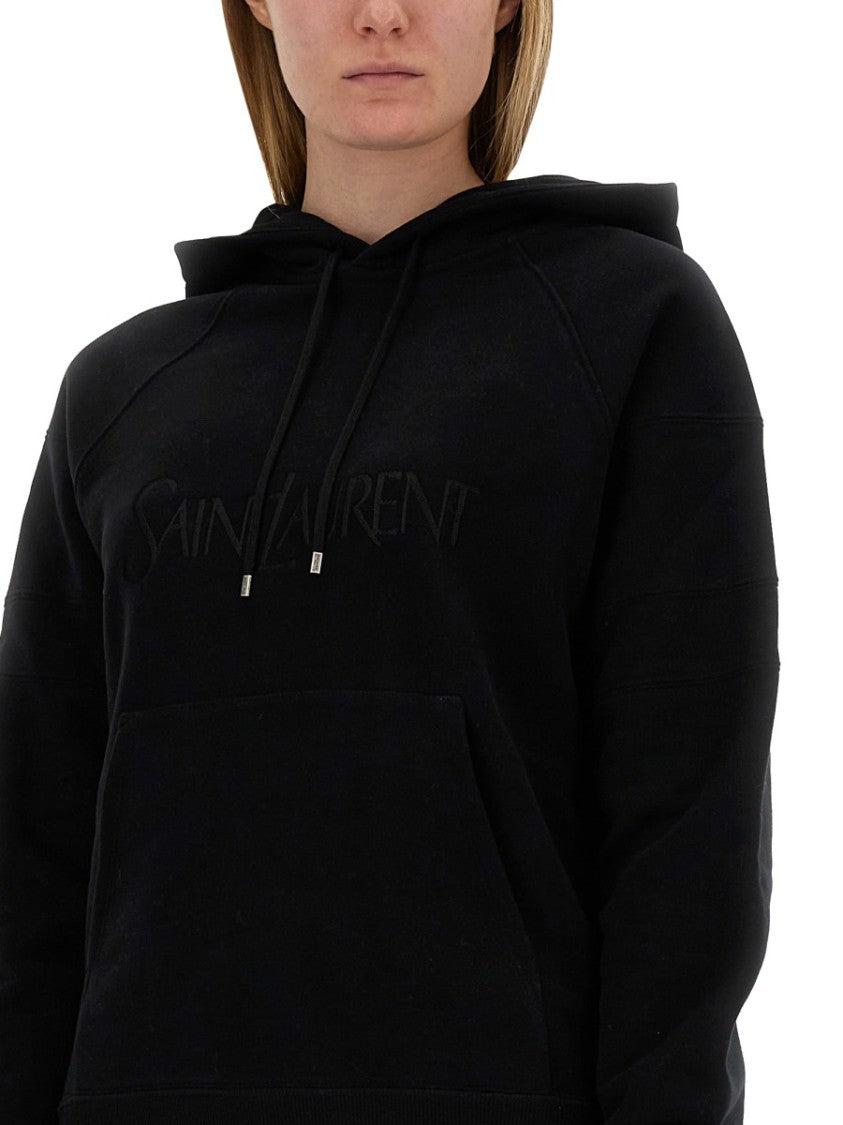 Saint Laurent Relaxed Fit Cotton Hoodie With Drawstring Hood