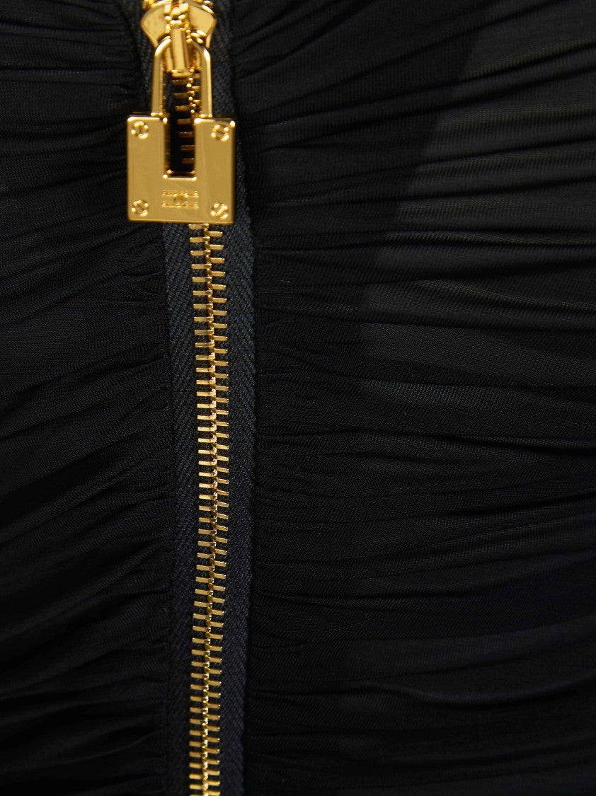 Elisabetta Franchi One Shoulder Ruched Side Zipper Tank Top