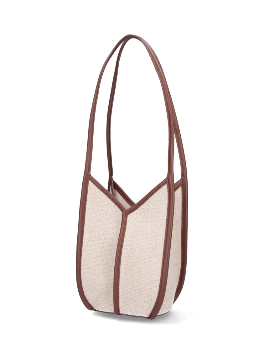 Hereu Off-White Structured Fabric Leather Trim Bag
