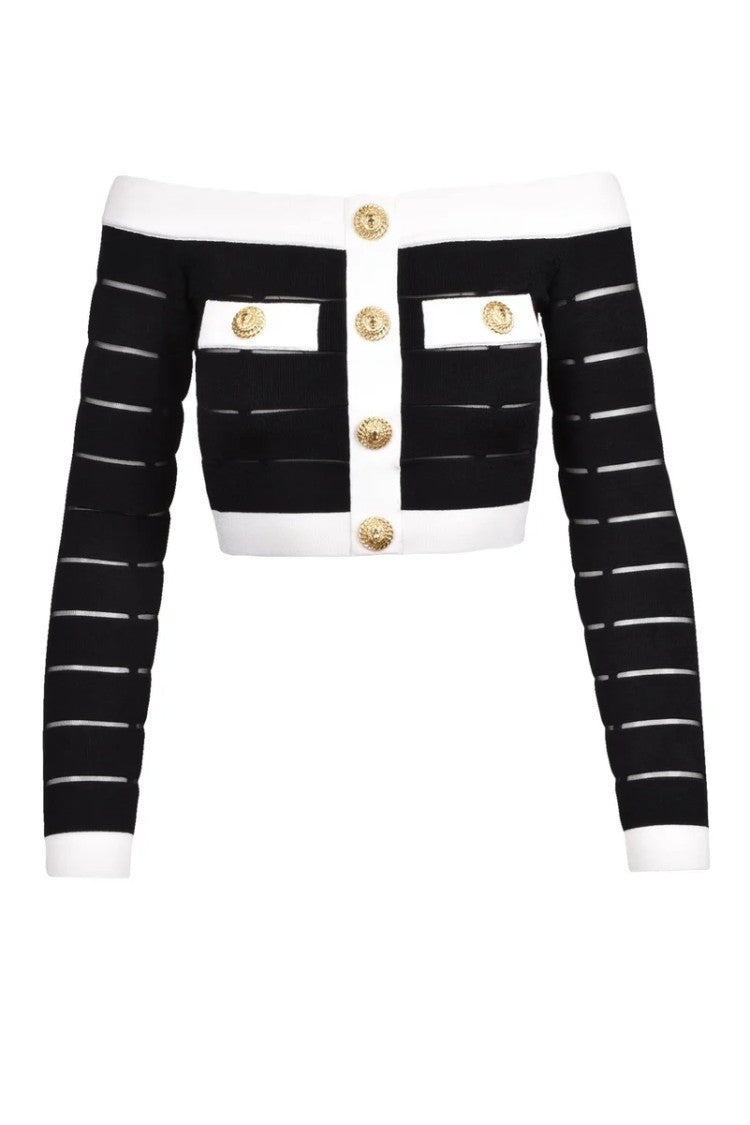 Balmain Knit Top Back Zip - Black/White