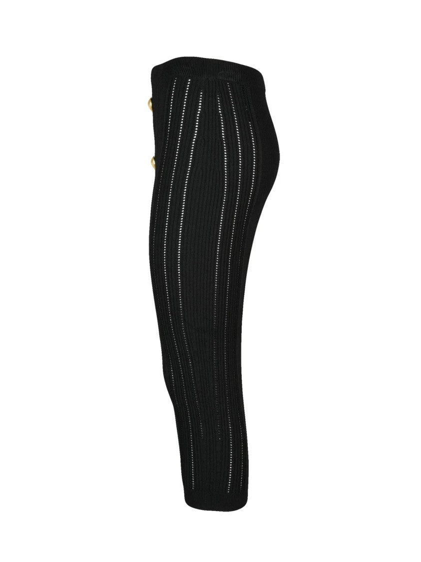 Balmain Stretch Knit Midi Skirt With Gold-Tone Button Detailing