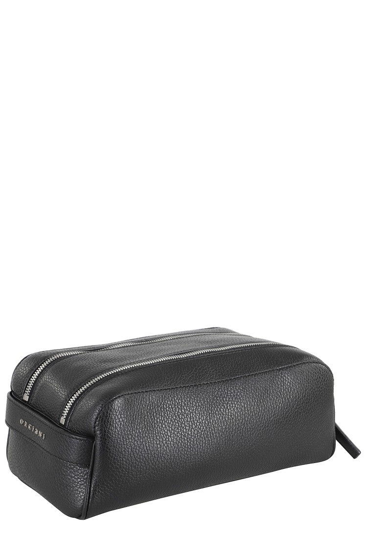 Orciani Double Compartment Black Pelle Beauty Case