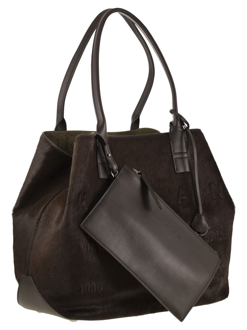 Hogan Medium Script Shopping Bag In Pony-Effect Leather