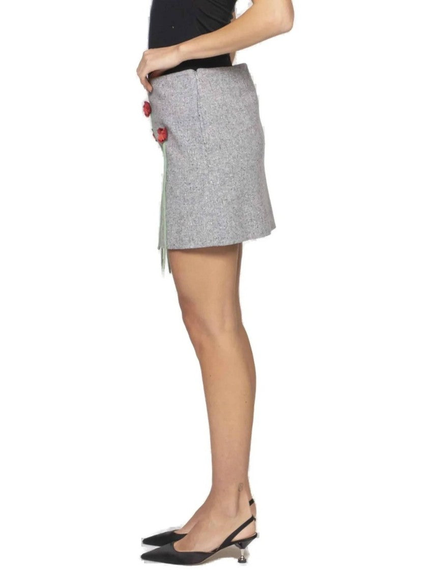 Moschino Mini Skirt With Floral Appliqués And Textured Finish