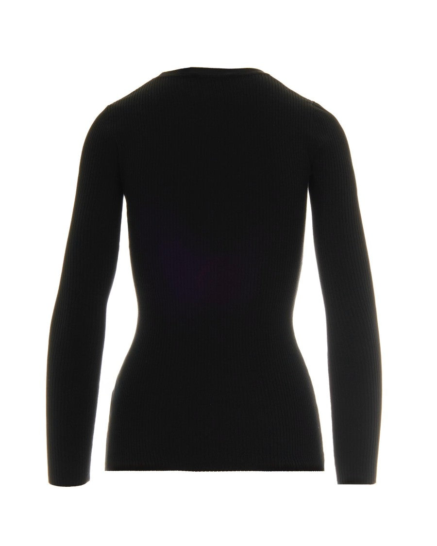 Elisabetta Franchi Black Ribbed Top With Pocket Detail