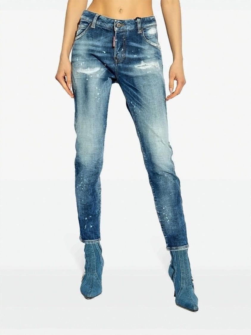 Dsquared2 Medium Blue Wash Denim Pants With Tapered Leg