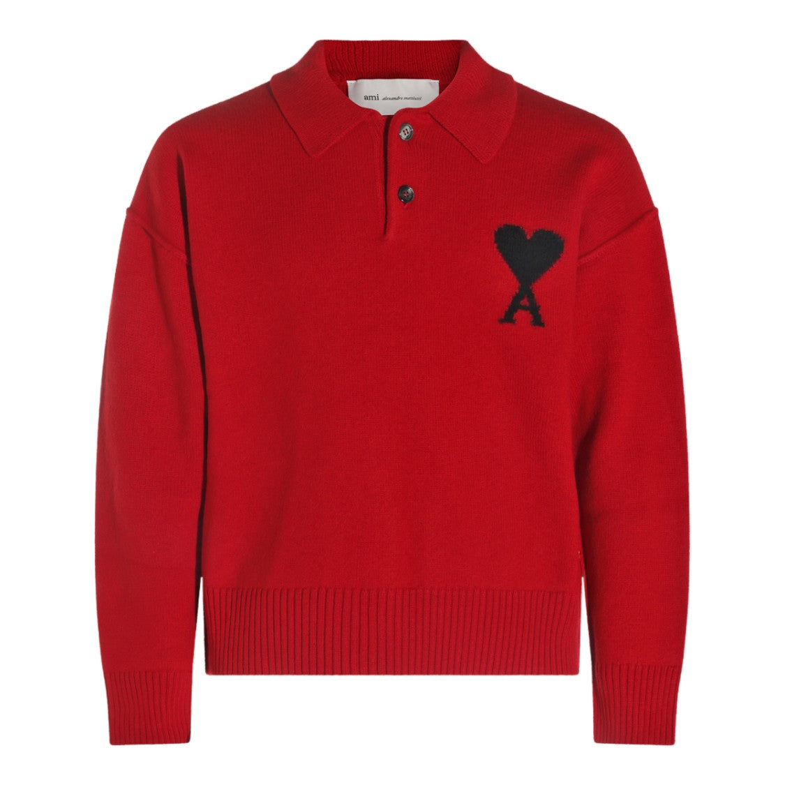Ami Paris Polo Collar Sweater With Embroidered Heart Detail