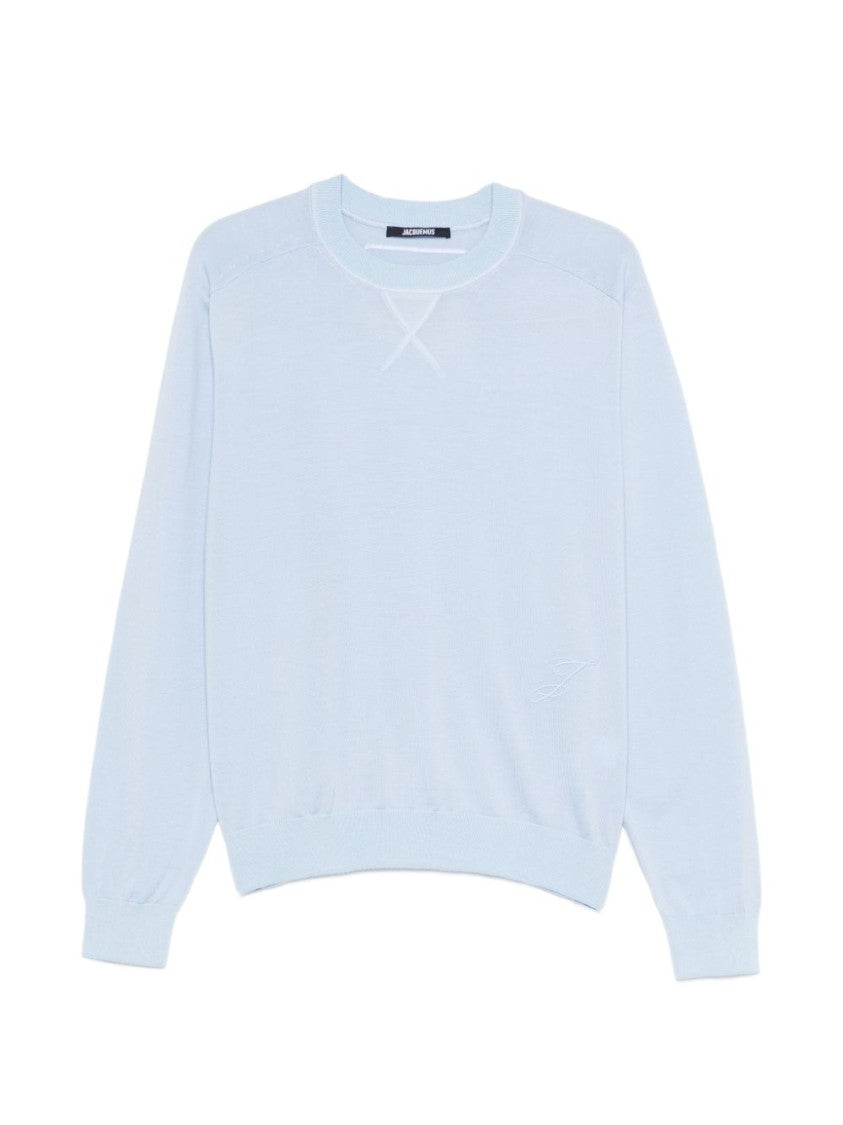Jacquemus Blue Embroidered Logo Crew Neck Sweater