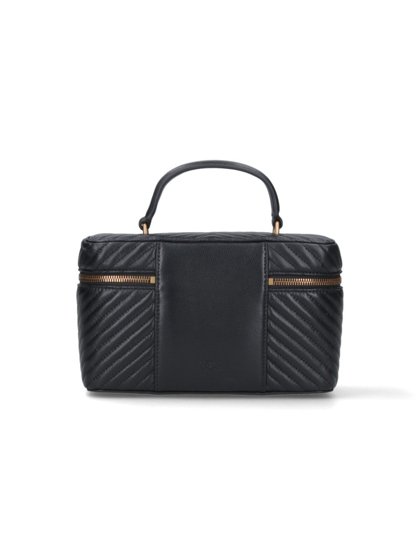 Pinko Quilted Leather Vanity Case With Adjustable Shoulder Strap