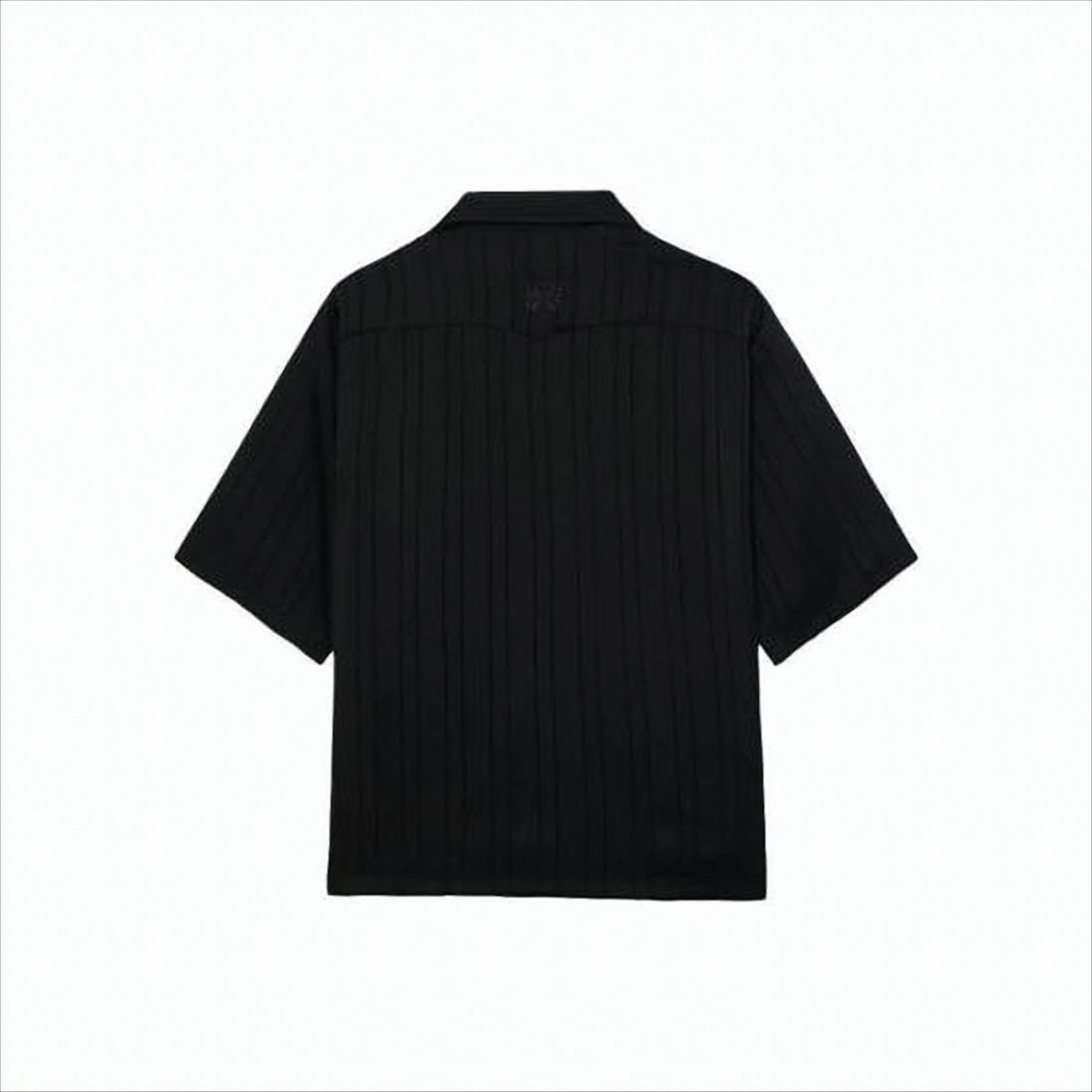 Needles Textured Black Short-Sleeved Shirt With Classic Collar And Chest Pockets