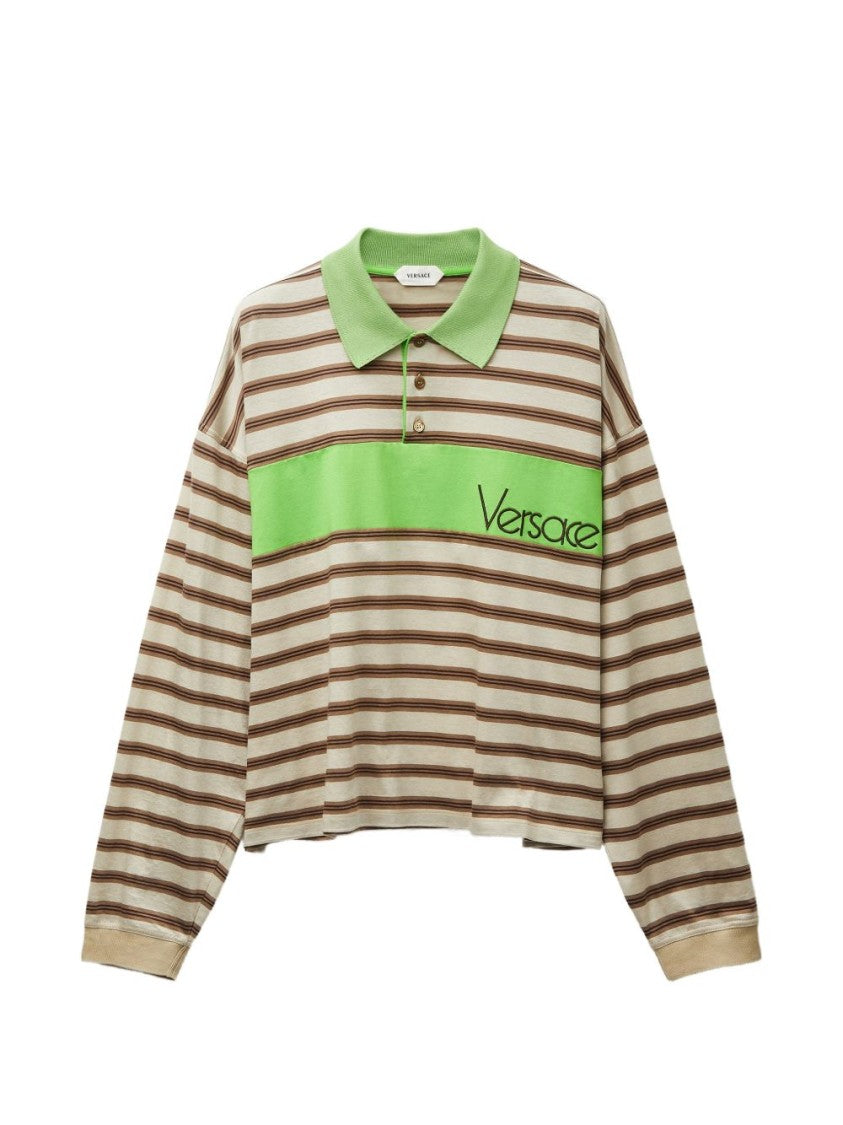 Versace Multicolor Striped Contrast Collar Polo Shirt
