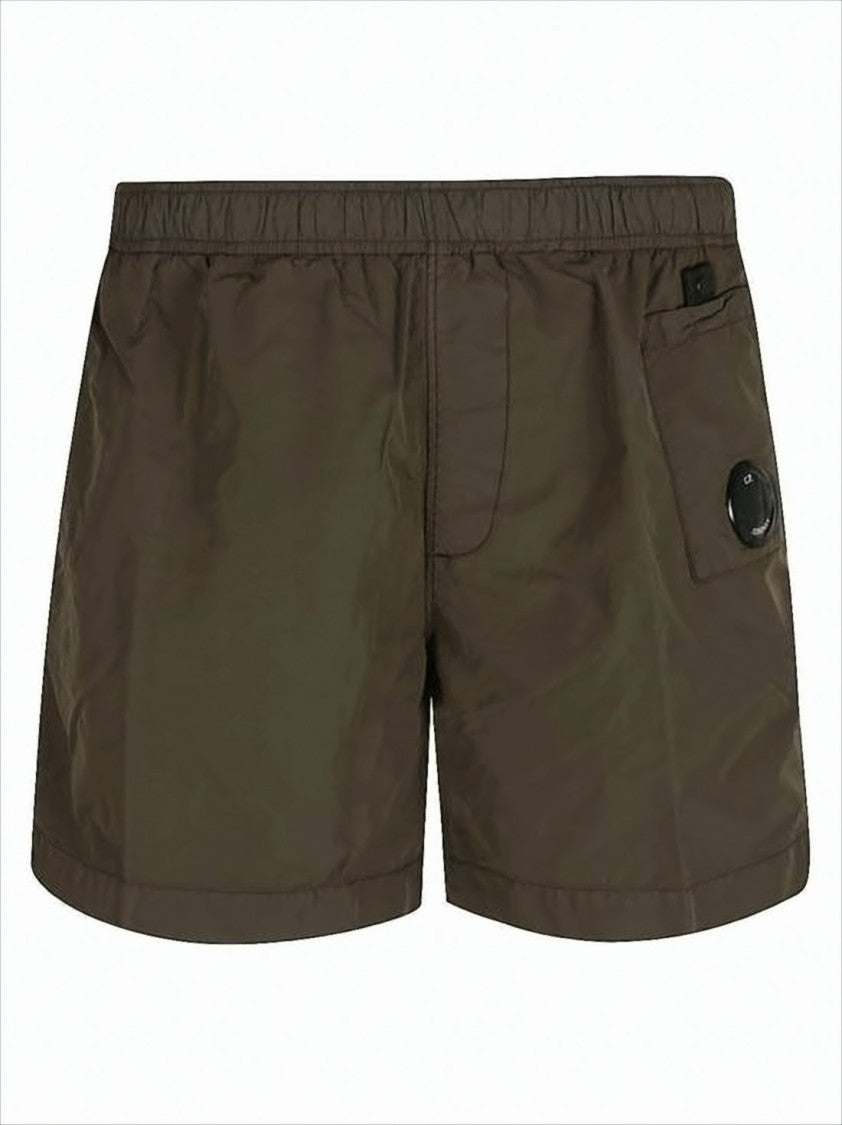 C.P. Company Solid Olive Swim Shorts With Elastic Waistband