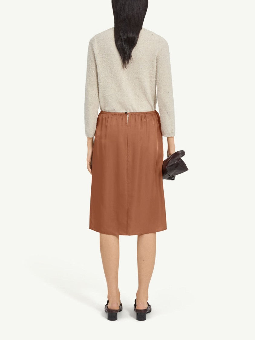 Mm6 By Maison Margiela Brown Number Logo Satin Midi Skirt