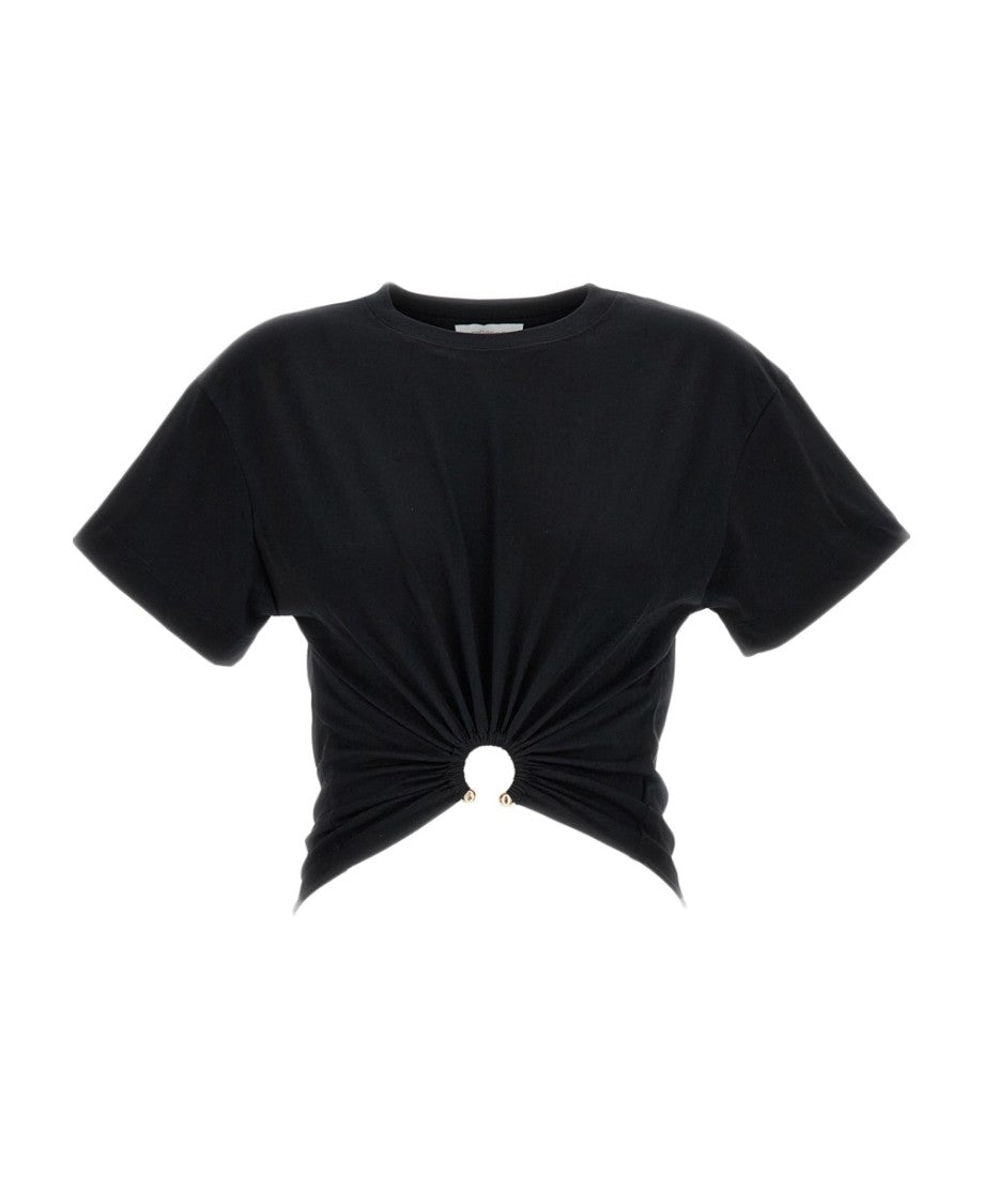 Rabanne Cropped Black Top With Metal Piercing Detail