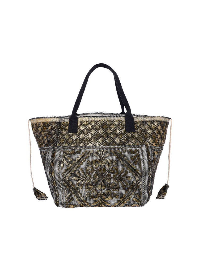 Ledaf Black Olbia Embroidered Tassel Tote Bag