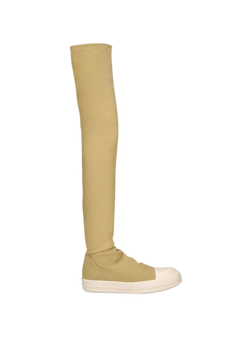 Drkshdw By Rick Owens High Sock Denim Sneaks Parchment And Milk