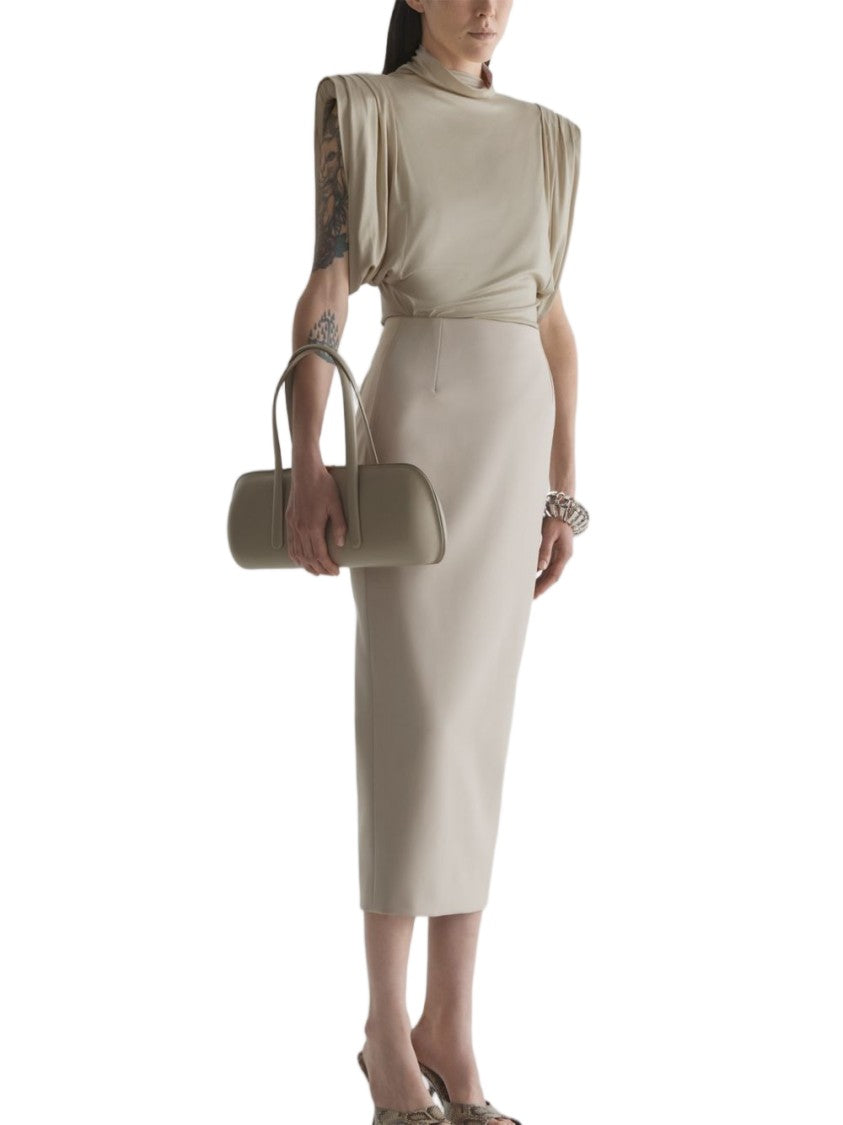 Mugler Brown Draped High Neck Long Top
