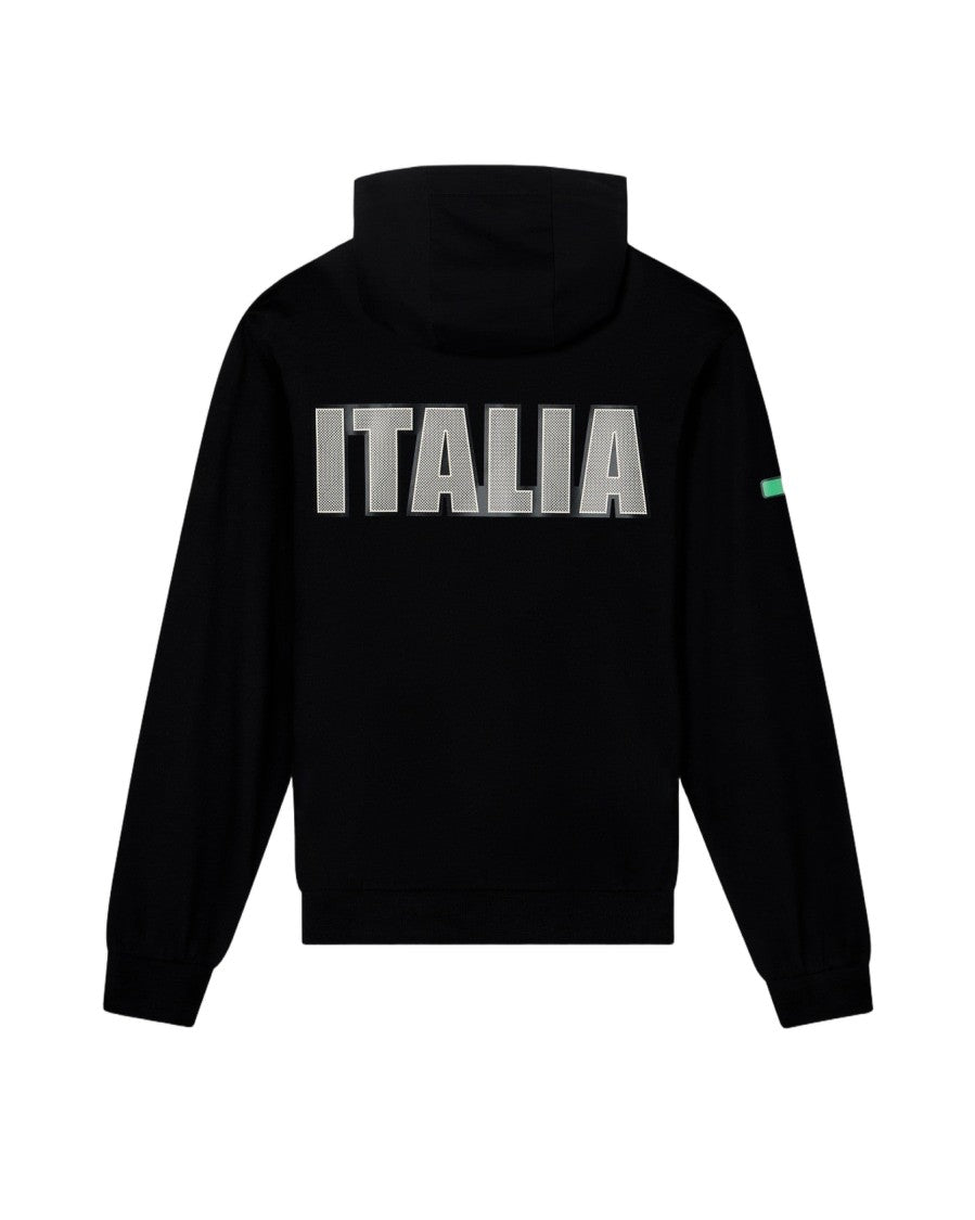 Ea7 Emporio Armani Italia Letter-Emblazoned Black Hoodie With Drawstring Design