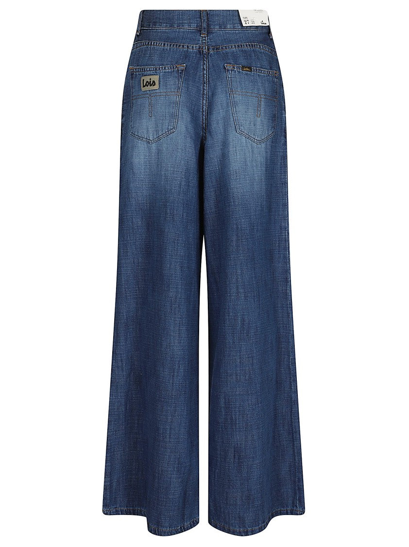 Iois High-Waisted Wide-Leg Jeans With Contrast Stitching