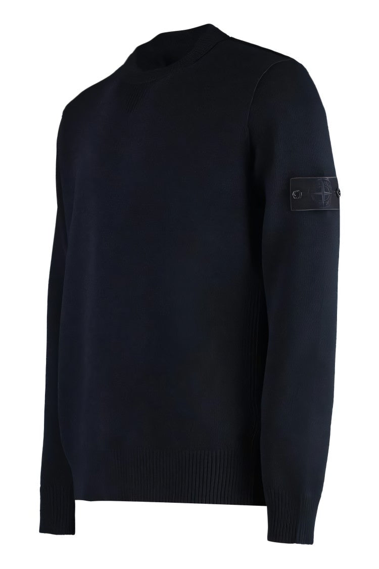 Stone Island Wool Crew Neck Sweater With Iconic Logo Patch