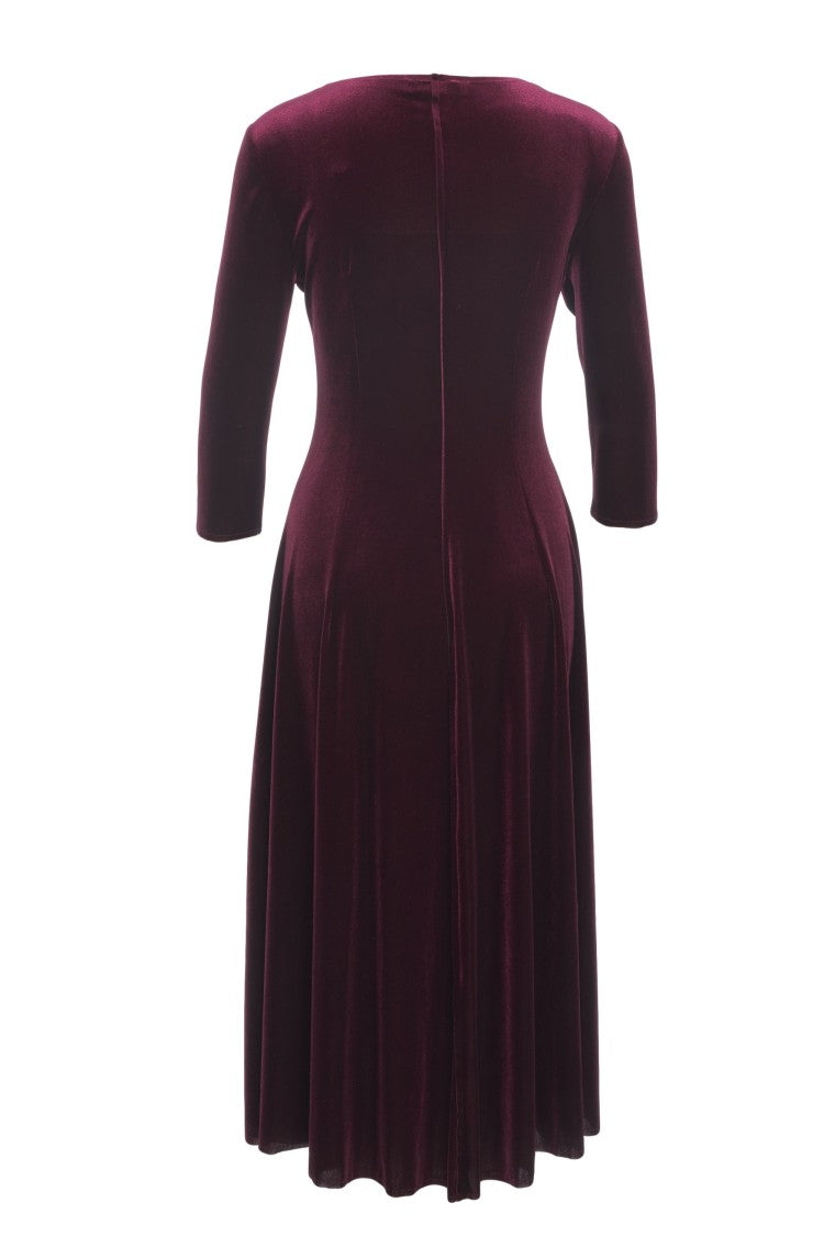 Gender Burgundy Velvet Maxi Dress With Fitted Bodice