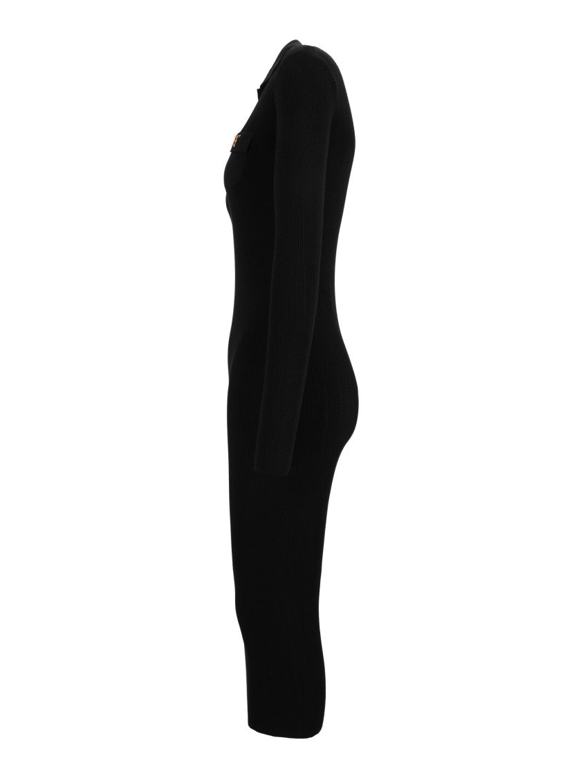 Elisabetta Franchi V-Neck Black Knit Midi Dress