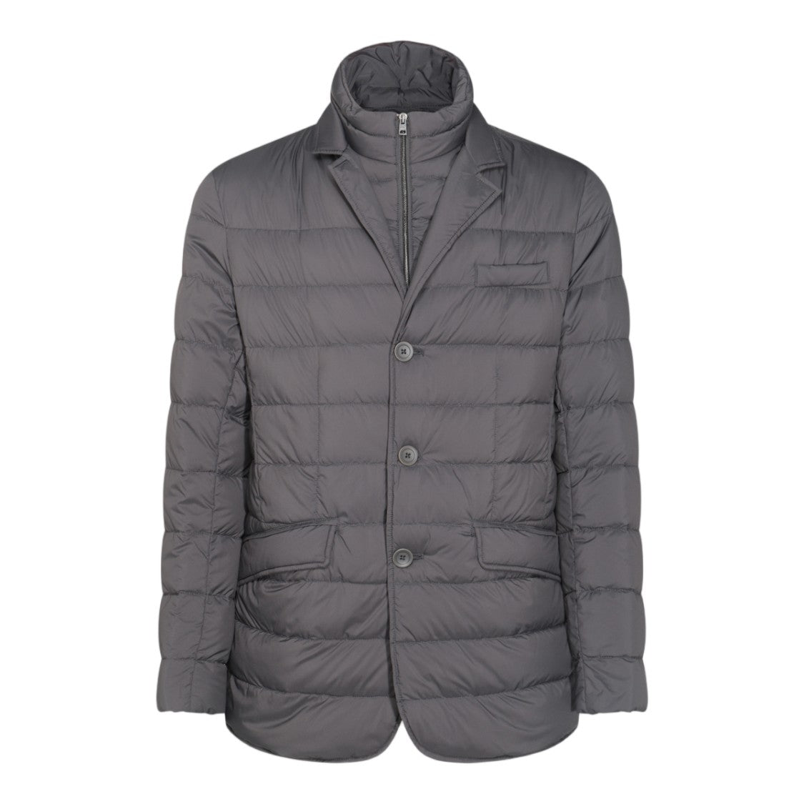 Herno Quilted Grey Jacket With Notched Lapel And Stylish Pockets