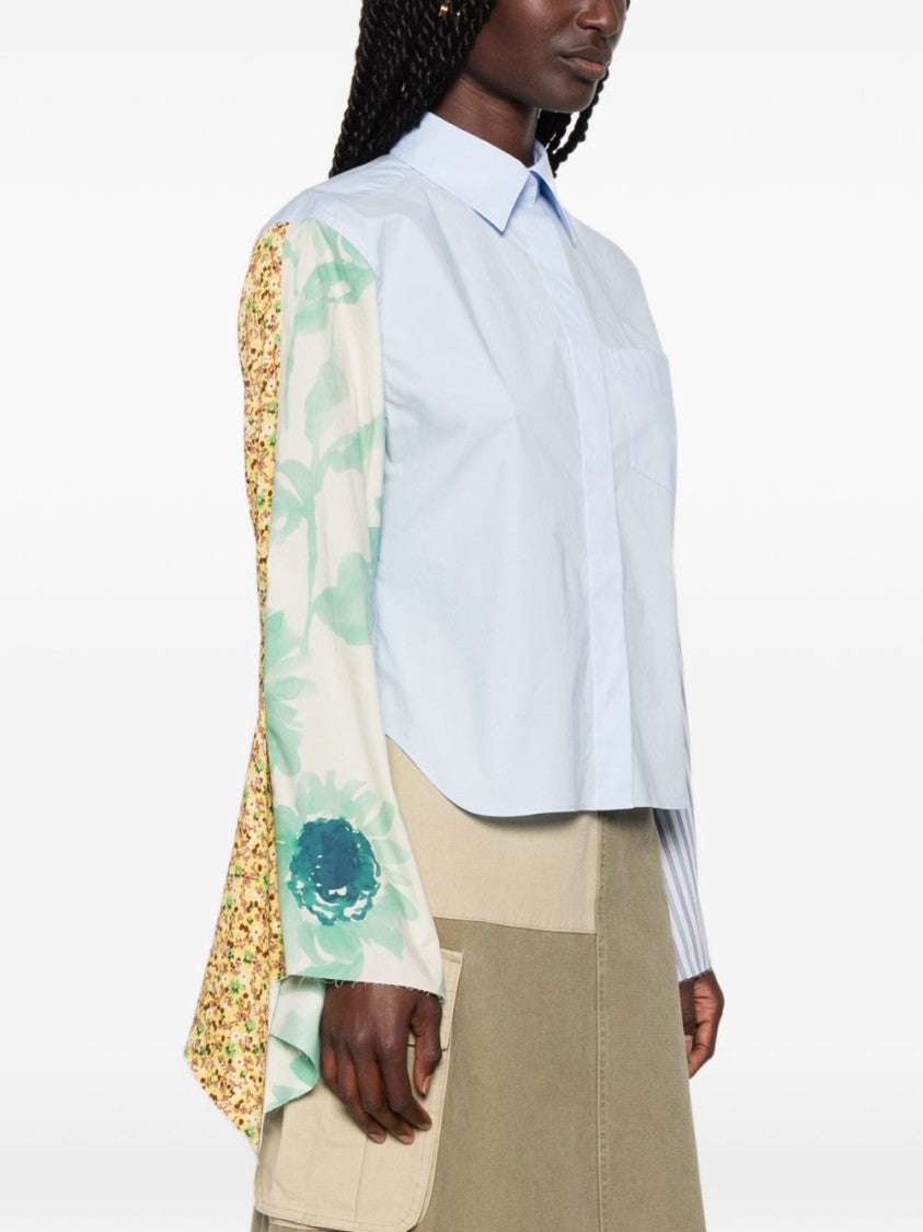 Moschino Light Blue Panelled Floral Stripe Shirt