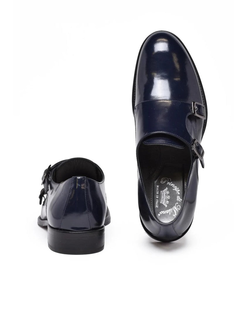 Principe Di Milano Blue Leather Monk Strap Loafers