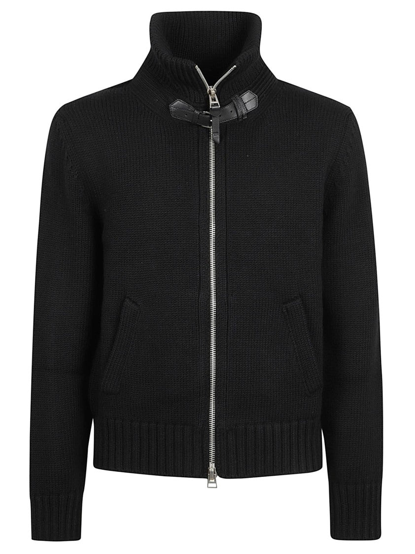 Tom Ford Black Wool Cardigan With High Collar