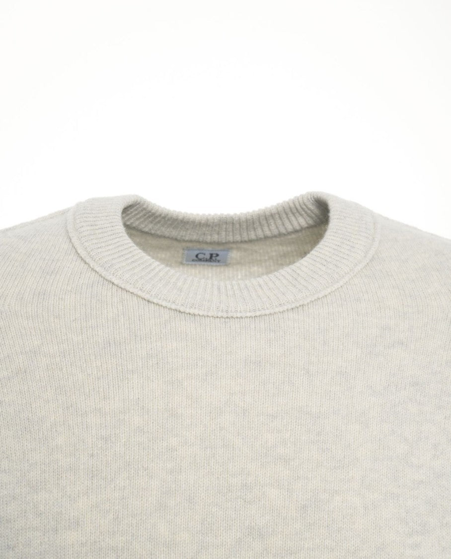 C.P. Company Light Grey Knit Sweater With Round Neckline And Logo Detail
