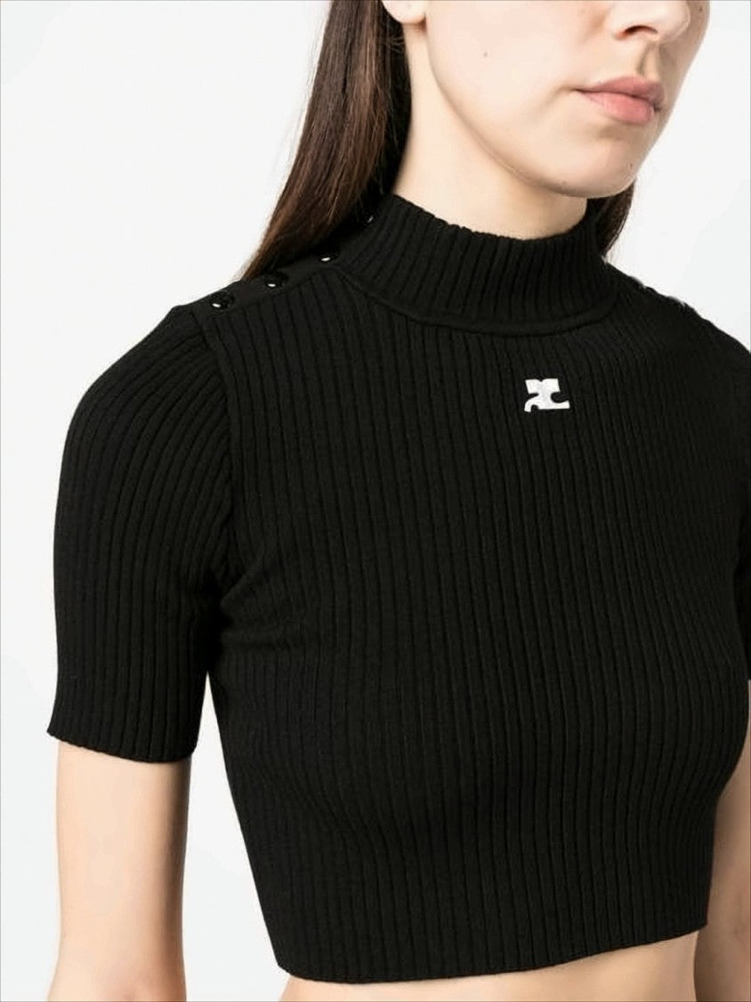 Courrèges Fitted Ribbed Knit Crop Top With Mock Neckline