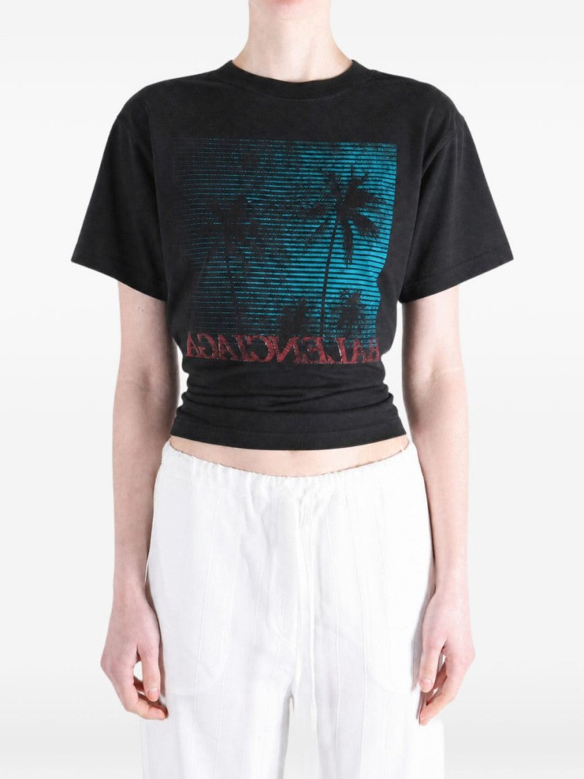 Balenciaga Multicolor Vintage Holiday Cropped T-Shirt
