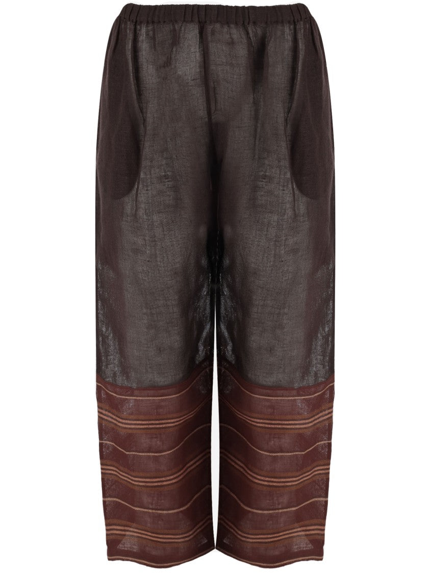 Tory Burch Wide-Leg Linen Trousers With Horizontal Stripe Detail