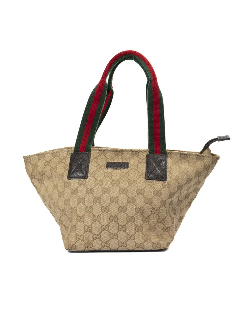 Gucci Brown Gg Supreme Canvas Web Small Tote Bag