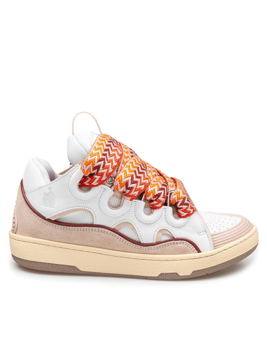 Lanvin Curb Sneakers In White And Peach Leather