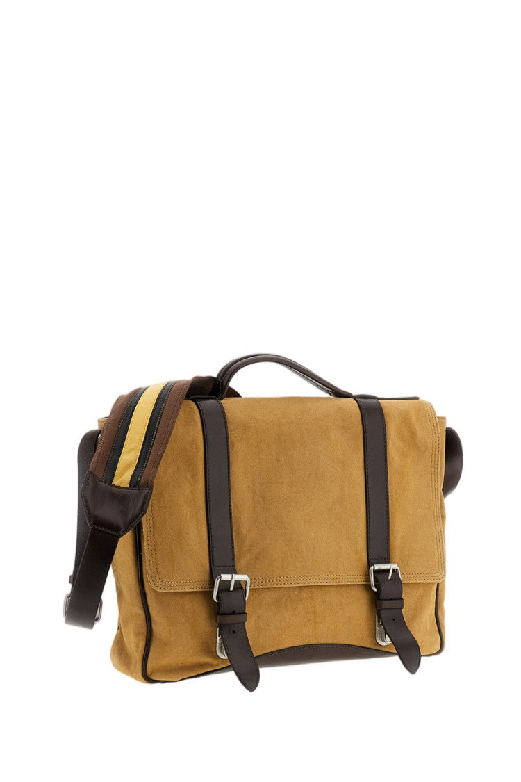 Dries Van Noten Beige Canvas Leather Satchel Bag