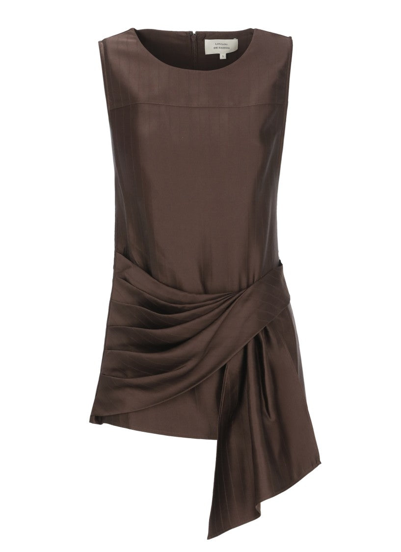 Loulou De Saison Brown Fonda Draped Viscose Tank Top