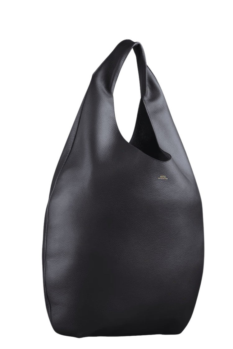 A.P.C. Black Le Neige Gold Embossed Logo Cowhide Leather Tote Bag