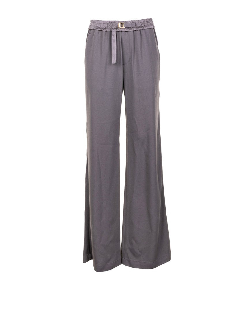 Ami Wide Leg Grey Trousers With Elastic Waistband