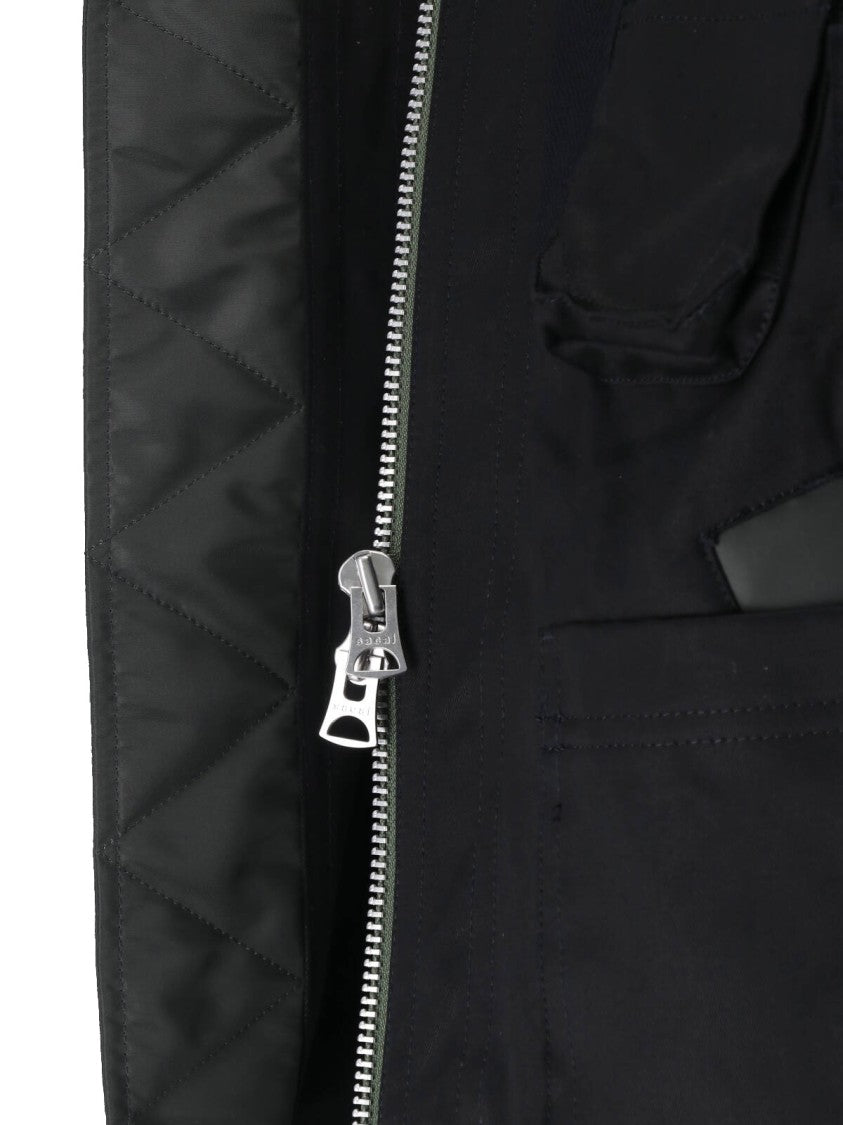 Sacai Black Cotton Leather Collar Jacket