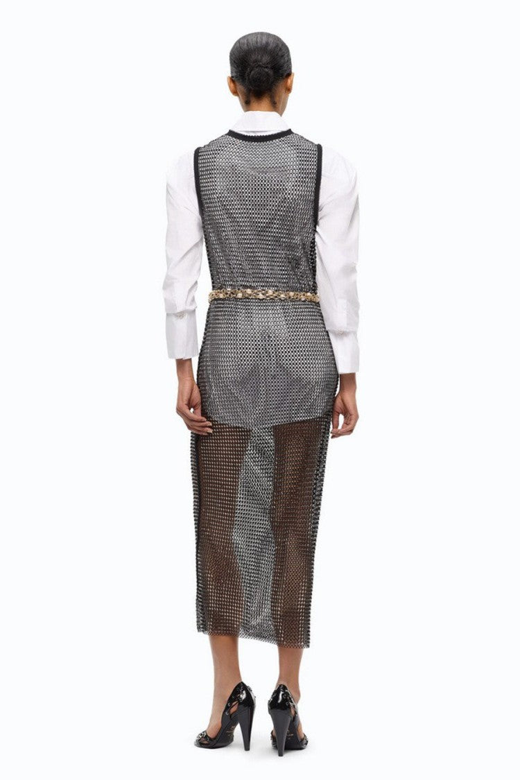 Pinko Black Polyester-Elastane Blend Mesh Cowl-Neck Dress