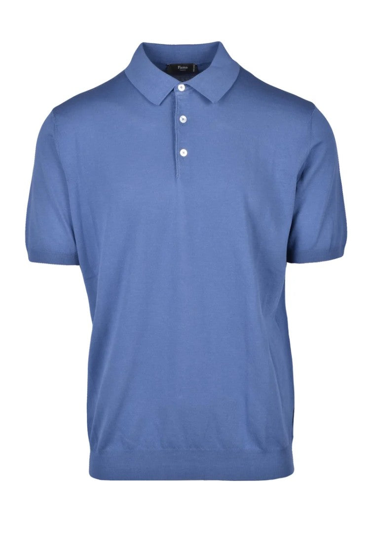 Fama Indigo Cotton Knit Polo