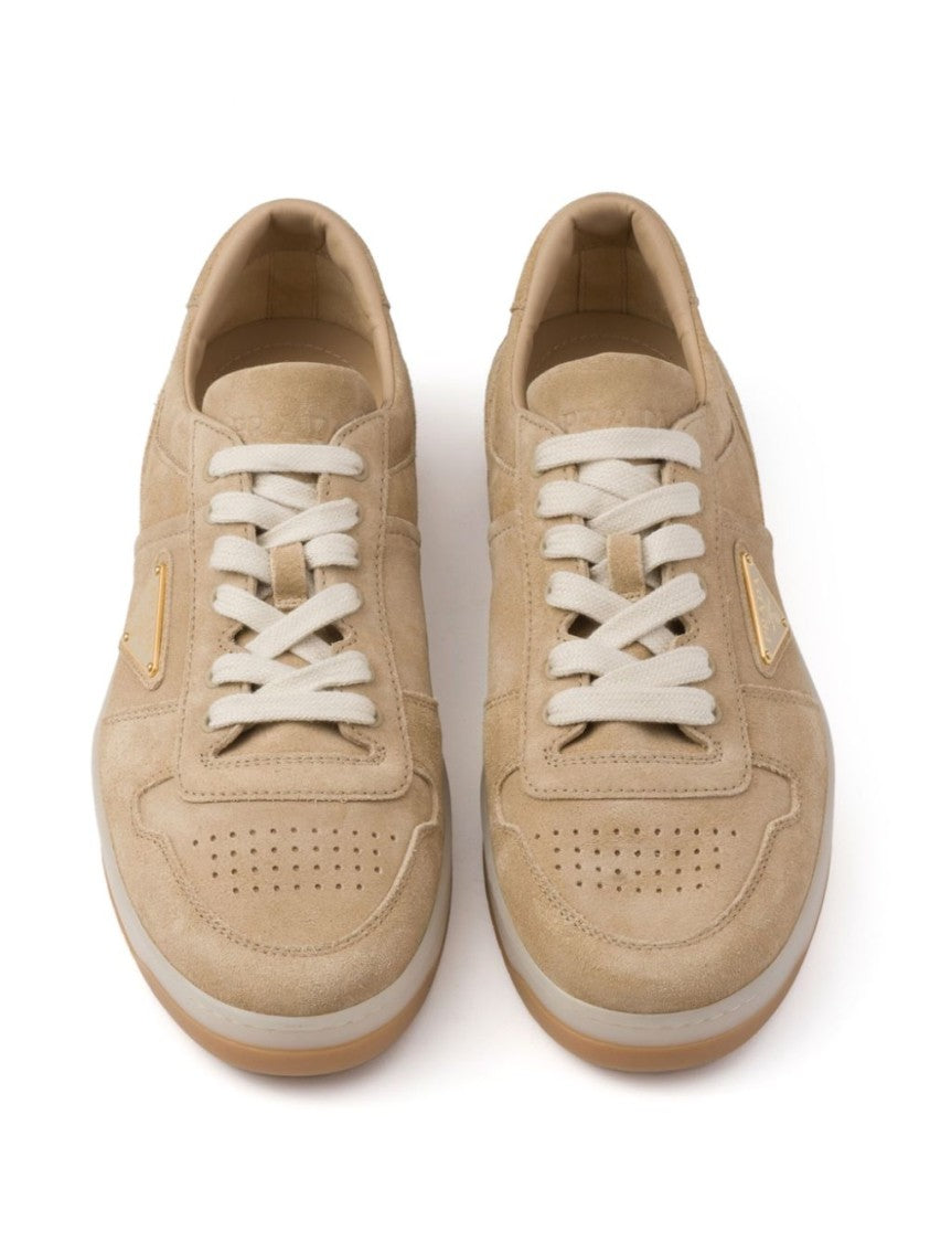 Prada Beige Suede Sneakers With Lace-Up Design