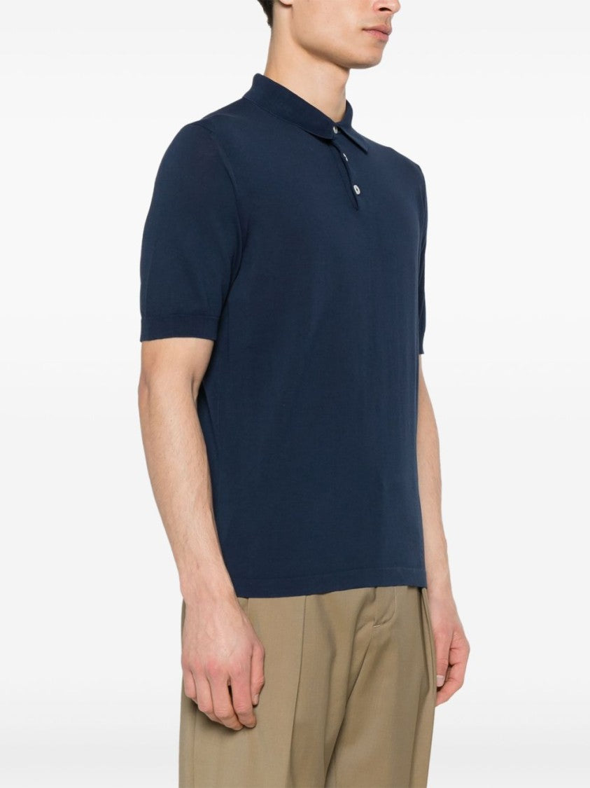 Eleventy Tailored Blue Polo With Traditional Collar And Three-Button Placket