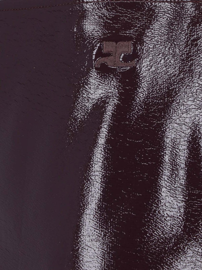 Courrèges Glossy Black Mini Skirt With Embossed Logo Detail