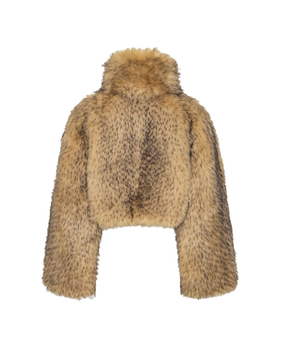 Rotate Beige Faux Fur Cropped Jacket