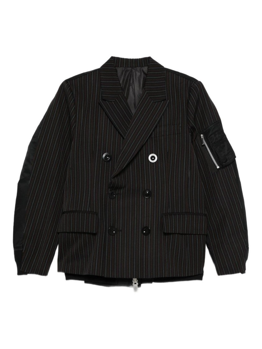 Sacai Double-Breasted Oversized Jacket With Pinstripe Detail