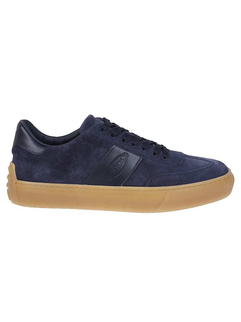 Tod's Blue Leather Low-Top Sneakers With Contrasting Rubber Sole