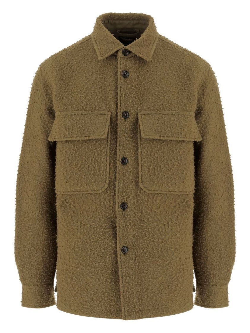 Woolrich X Black Label Teddy-Textured Button-Up Shirt Jacket With Classic Collar And Flap Pockets